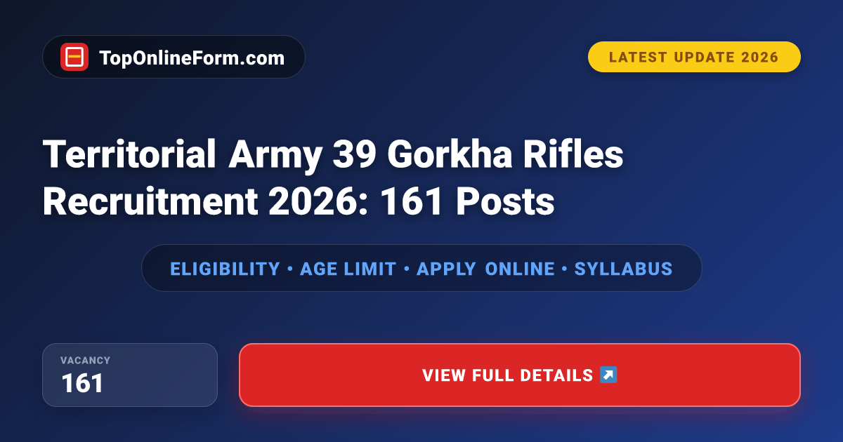 Territorial Army 39 Gorkha Rifles Recruitment 2026: 161 Posts 2026 ...