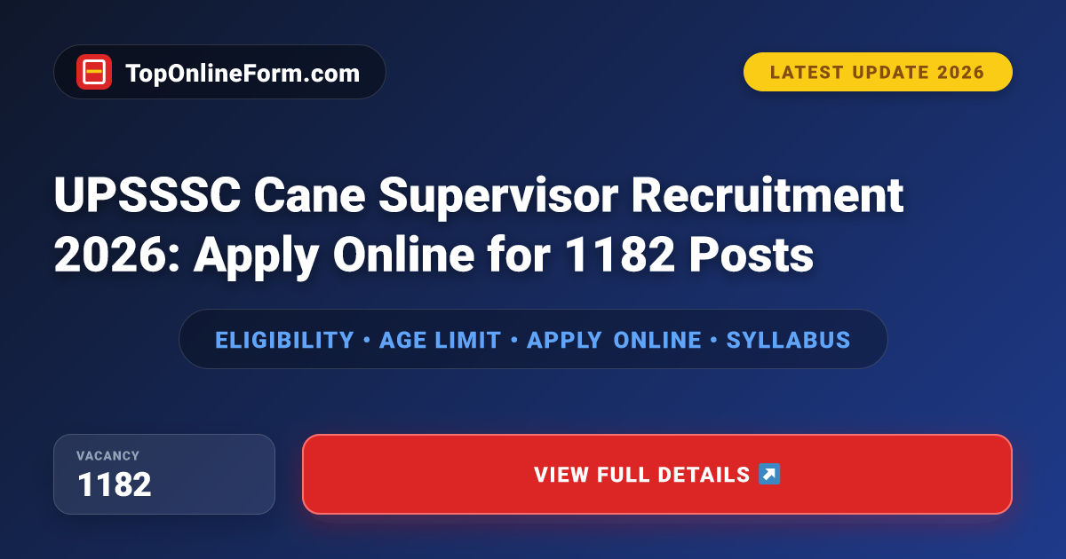 UPSSSC Cane Supervisor Recruitment 2026: Apply Online for 1182 Posts